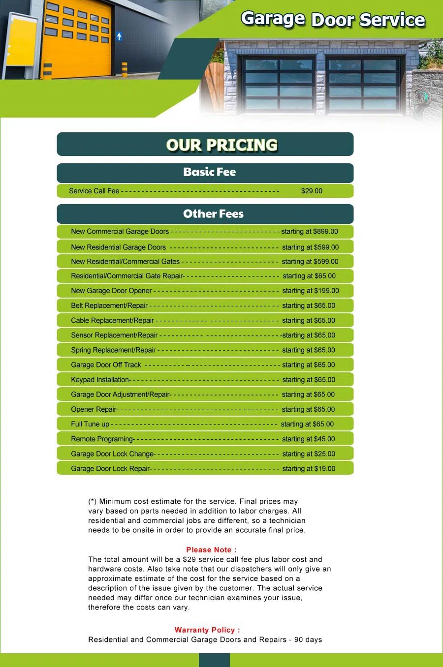 Garage Door 24 Hours Repairs Buena Ventura Lakes, FL 407-374-9100 - price-list-01